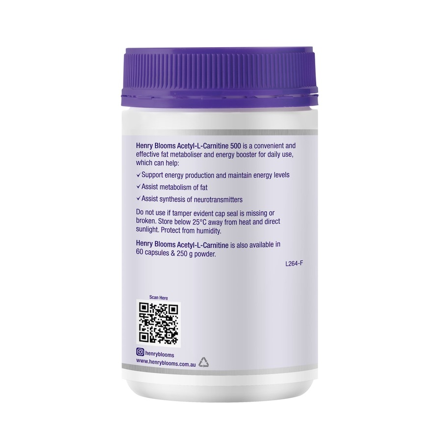 Buy Henry Blooms Acetyl L-Carnitine 500 - 180 Vege Capsules - Everyday  Rewards Shop