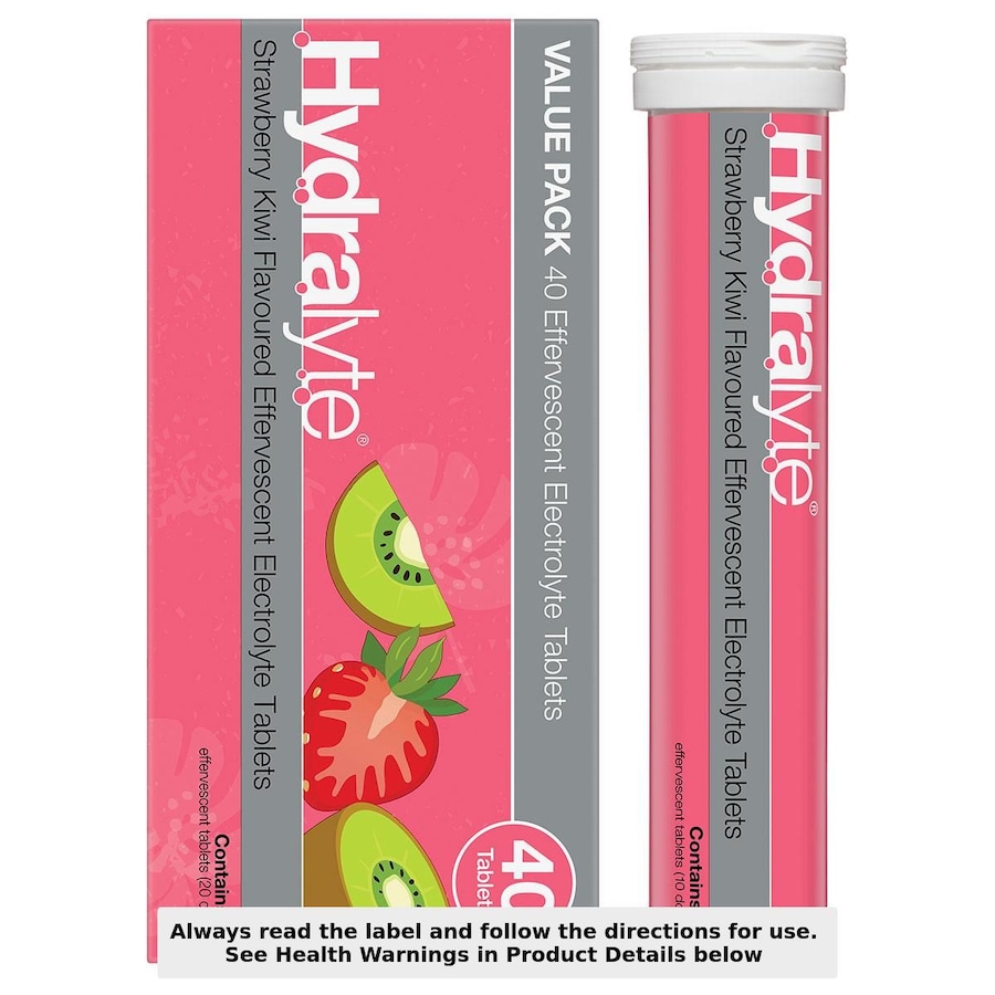 Hydralyte Effervescent Electrolyte Tablets Strawberry Kiwi 40 Pack