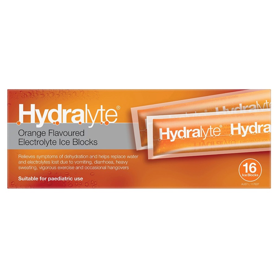 Hydralyte Electrolyte Ice Blocks Orange 16 Pack