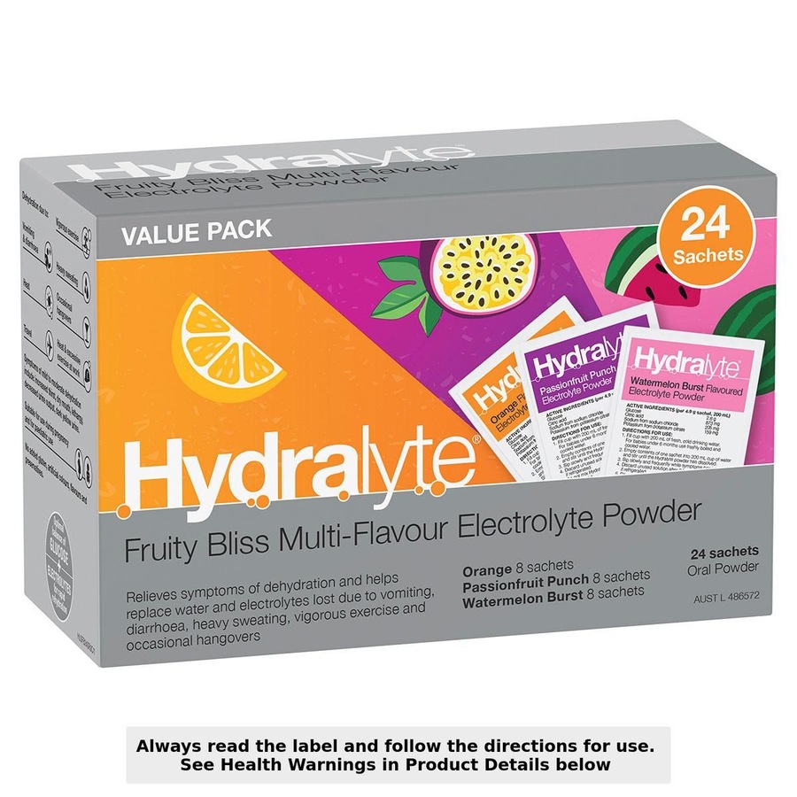 Hydralyte Electrolyte Powder Fruity Bliss Multi-Flavour 24 x 4.9g Sachets