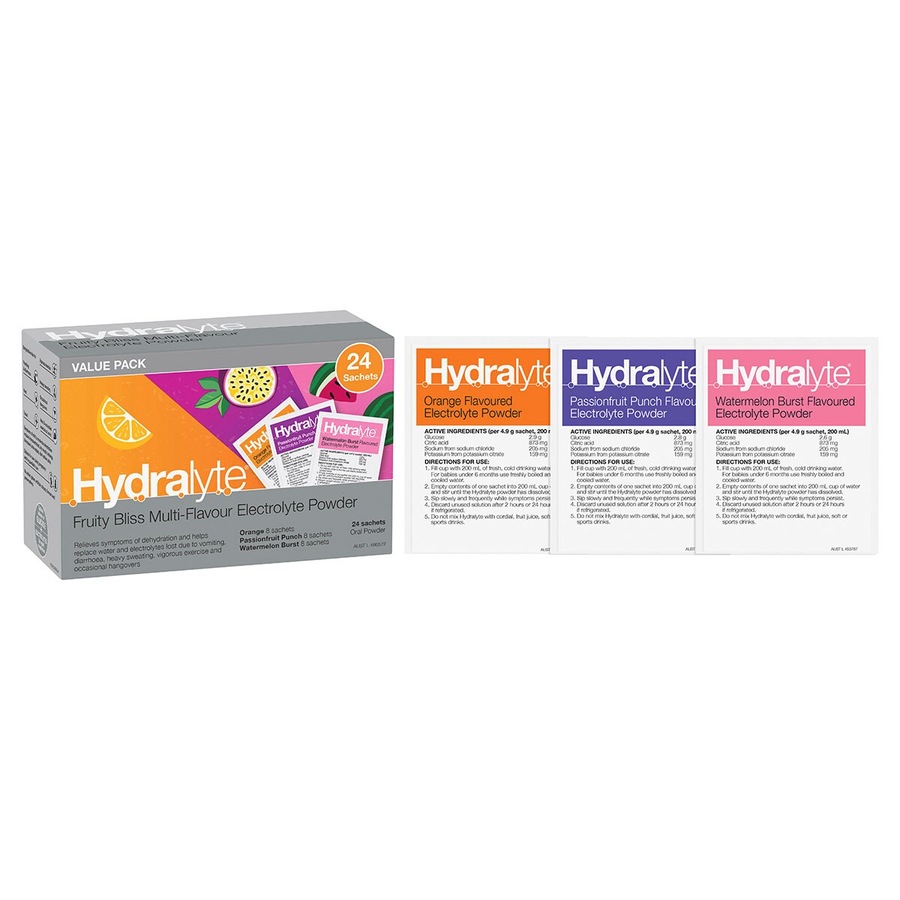 Hydralyte Electrolyte Powder Fruity Bliss Multi-Flavour 24 x 4.9g Sachets