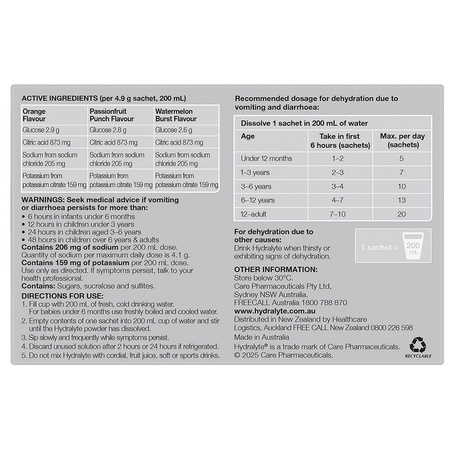 Hydralyte Electrolyte Powder Fruity Bliss Multi-Flavour 24 x 4.9g Sachets