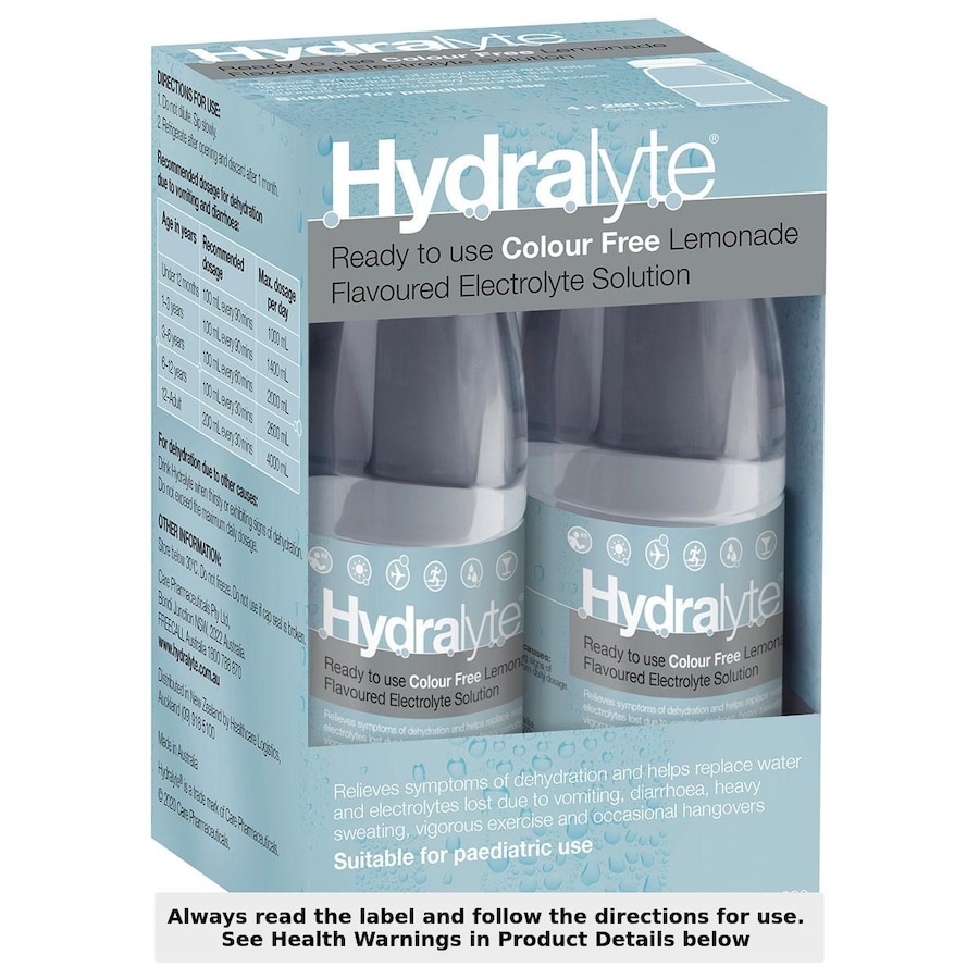 Hydralyte Electrolyte Solution Colour Free Lemonade 4 x 250ml