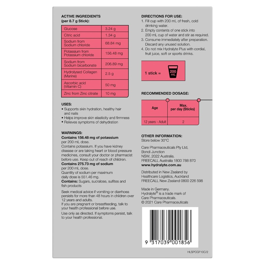 Hydralyte Plus Collagen Powder Sticks 10 Pack