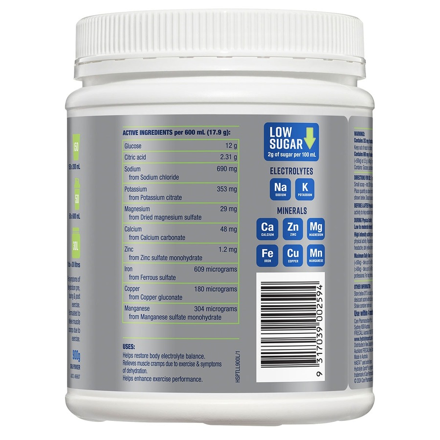 Hydralyte Plus Sports Electrolyte Powder Lemon Lime 900g