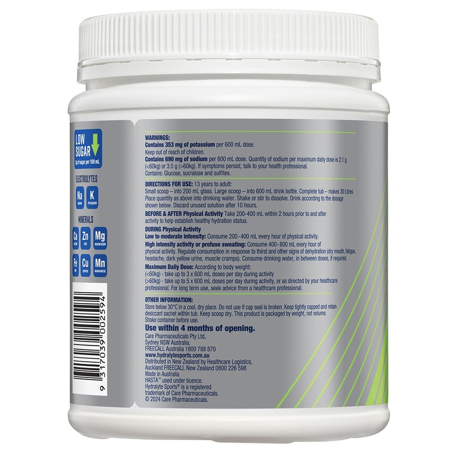 Hydralyte Plus Sports Electrolyte Powder Lemon Lime 900g