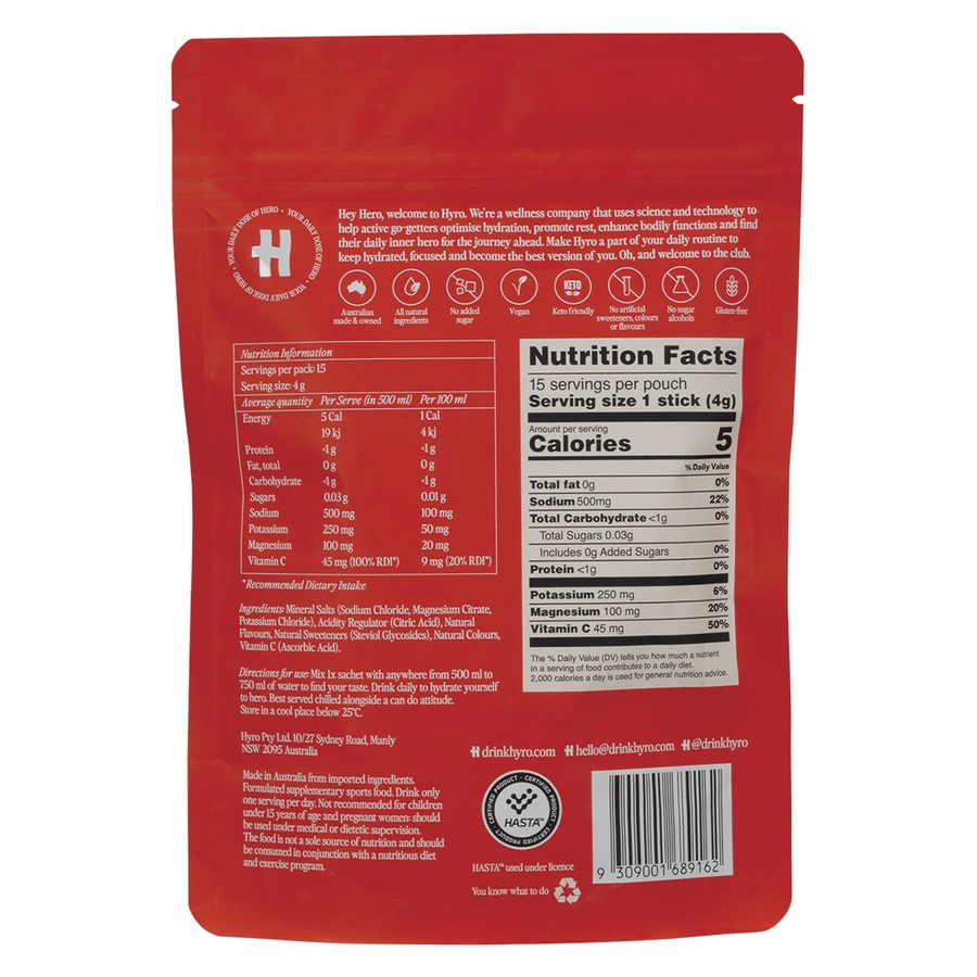 Hyro Sugar Free Electrolyte Powder Orange Mango 15 x 4g Sachets