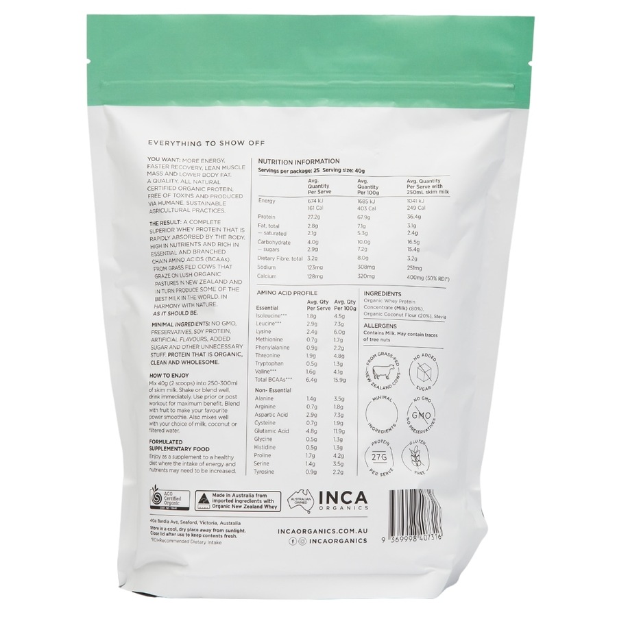 Inca Organics Organic Whey Coconut Protein Powder 1kg
