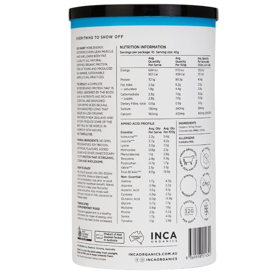 Inca Organics Organic Whey Protein Powder Natural 400g