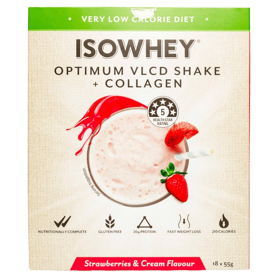 Isowhey Optimum VLCD + Collagen Shake Strawberry & Cream 18 x 55g