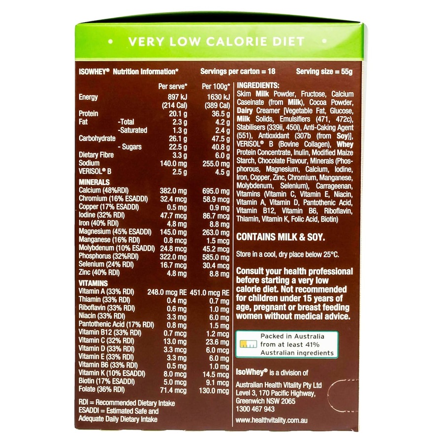 IsoWhey Optimum VLCD Shake Chocolate Fudge 18 x 55g