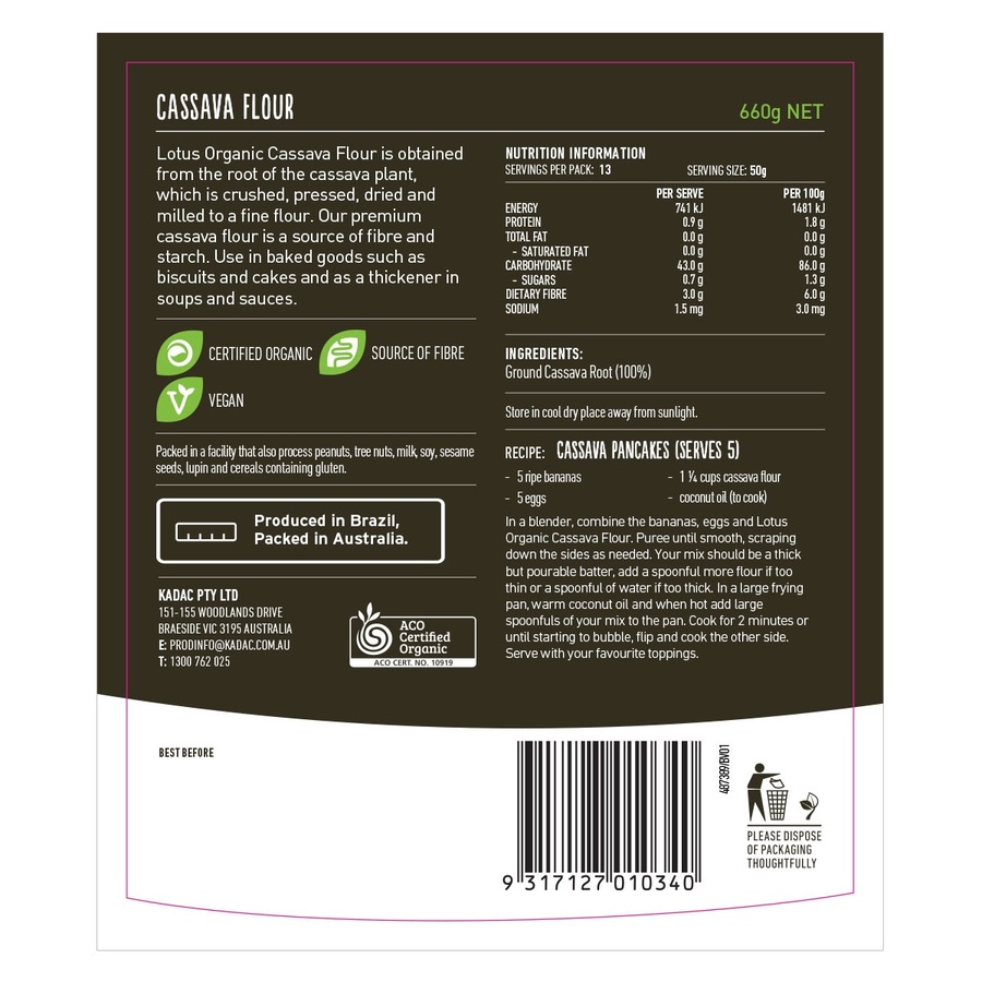 Lotus Organic Cassava Flour 660g