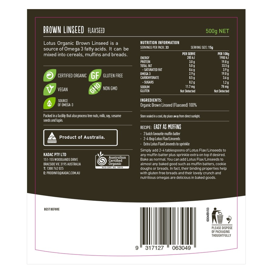 Lotus Organic Linseed (Flaxseed) 500g