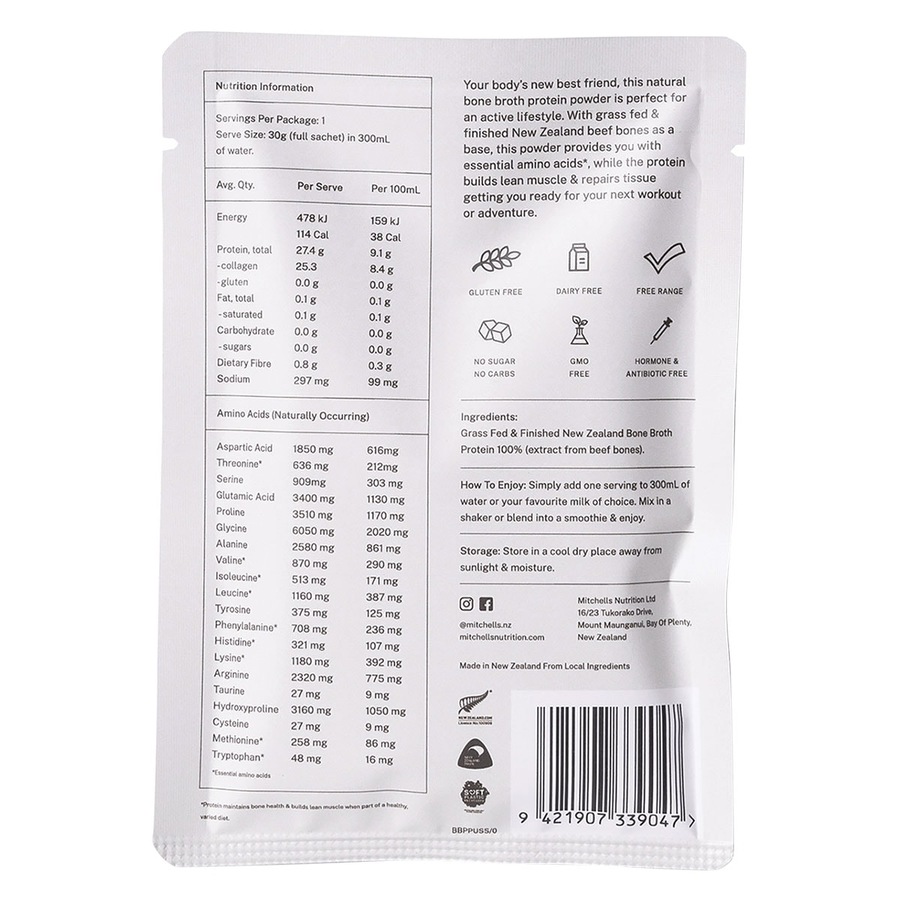 Mitchells Nutrition Bone Broth Protein Powder Unflavoured 30g
