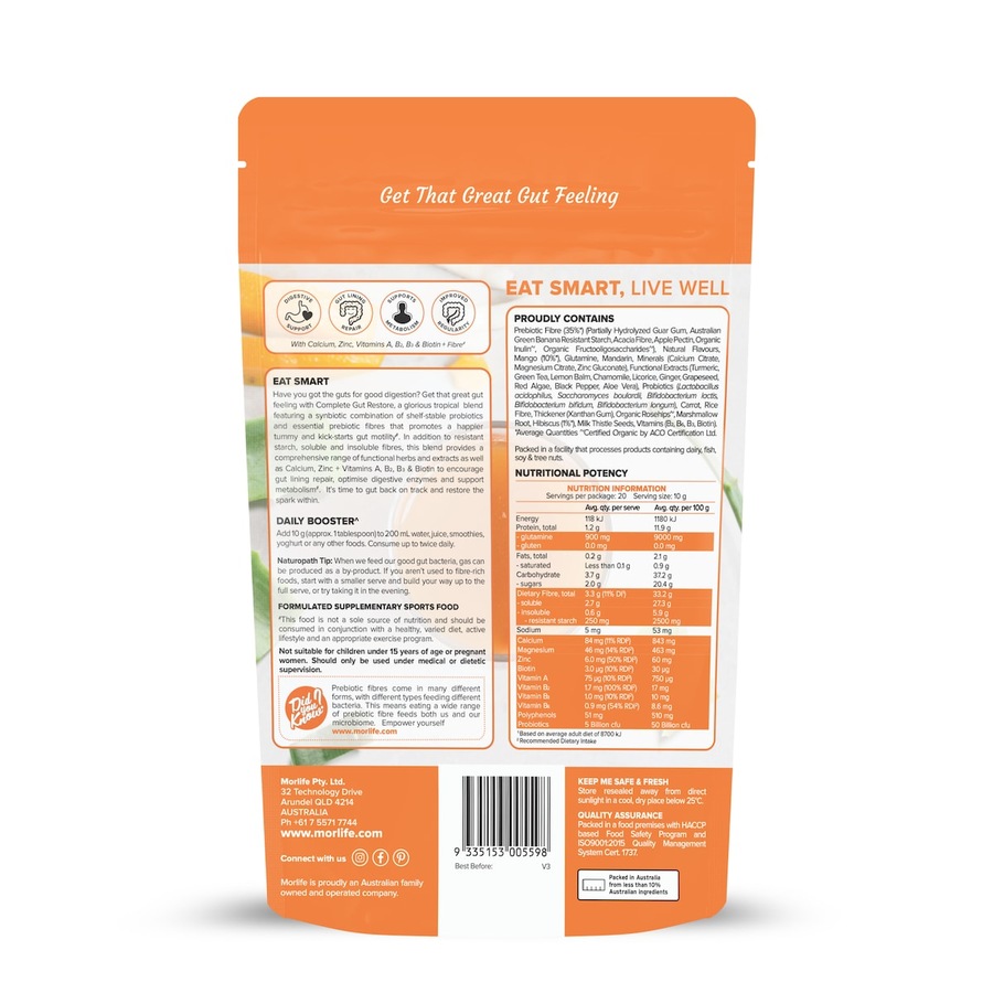 Morlife Complete Gut Restore Powder Mango 200g