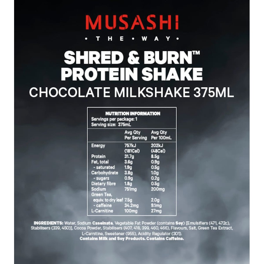 Musashi Shred And Burn Protein Shake Chocolate 6 x 375ml