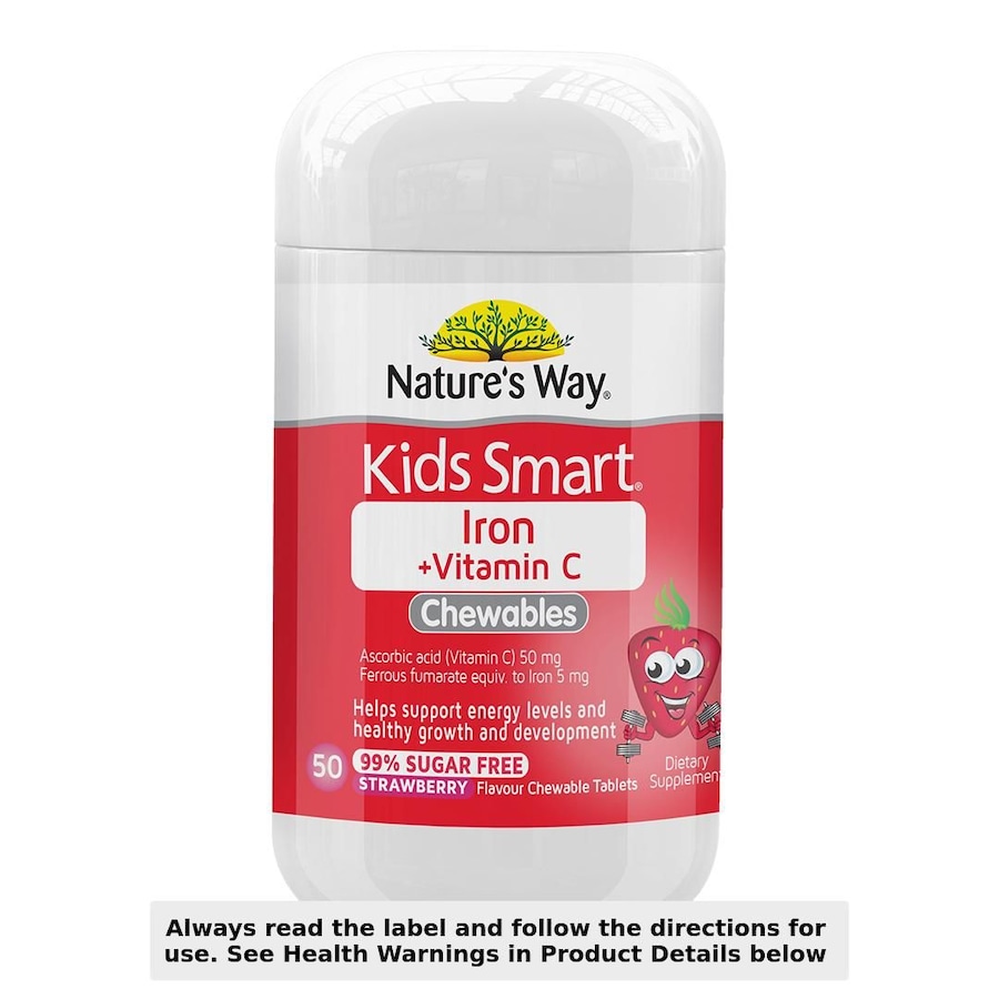 Nature's Way Kids Smart Iron + Vitamin C 99.9% Sugar Free 50 Chewable Tablets