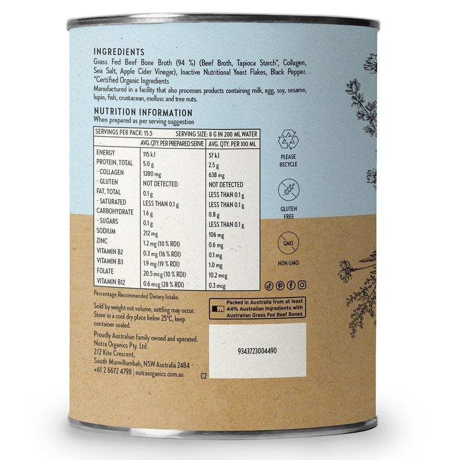 Nutra Naturals Beef Bone Broth Powder Hearty Original 125g