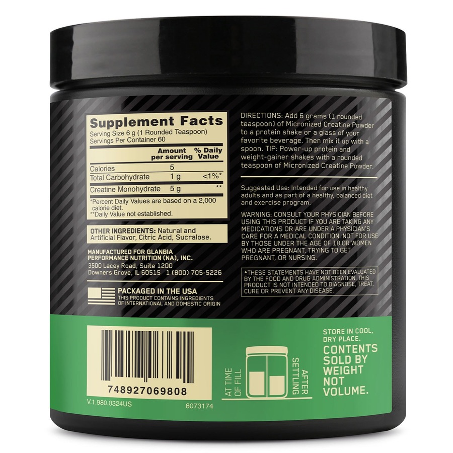 Optimum Nutrition Micronized Creatine Monohydrate Powder Blueberry Lemonade 360g