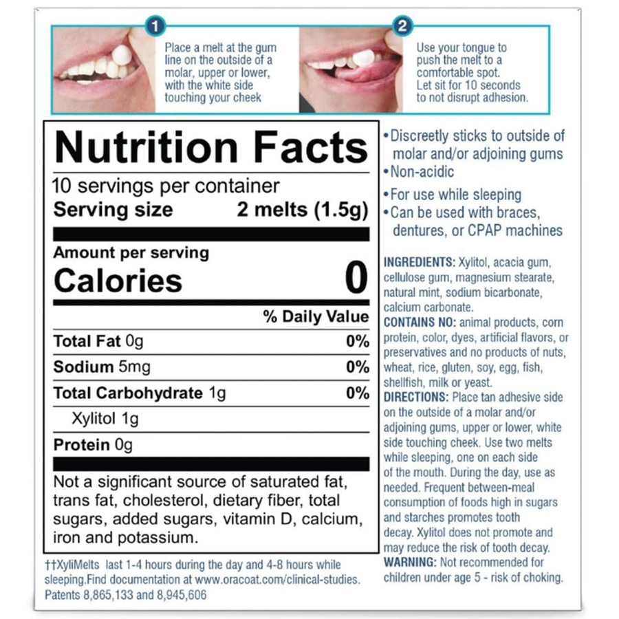 OraCoat Xylimelts Dry Mouth Stick On Melts Mild Mint 40 Pack