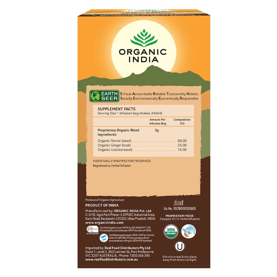 Organic India Spicy Fennel Tea Bags 25 Pack