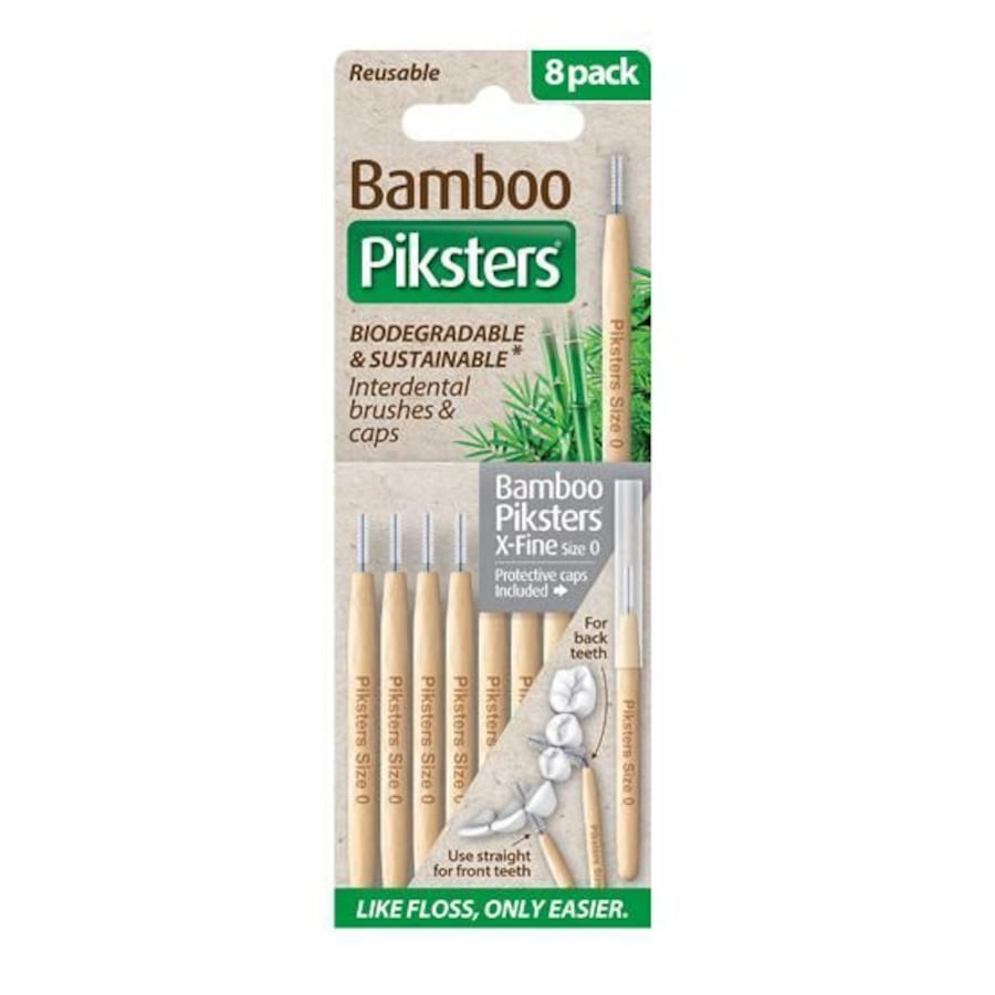 Piksters Bamboo Interdental Brush Size 0 Grey 8 Pack