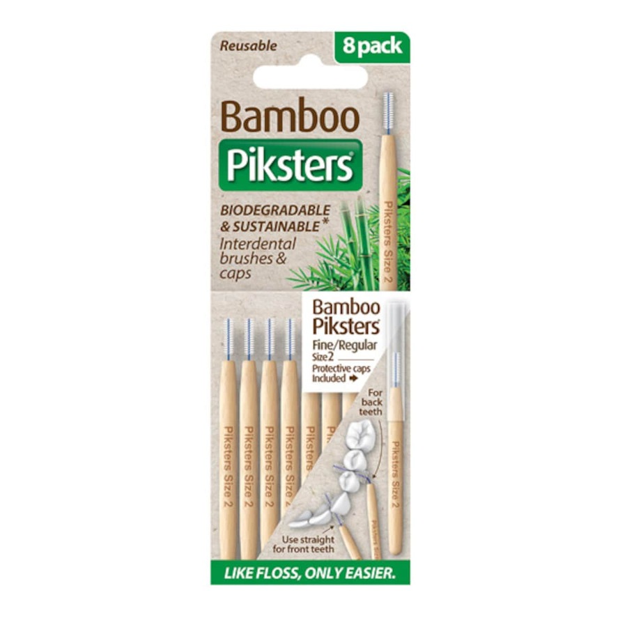 Piksters Bamboo Interdental Brush Size 2 White 8 Pack