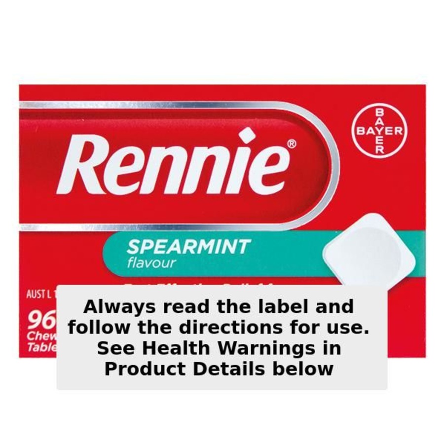 Rennie Indigestion & Heartburn Relief Spearmint 96 Chewable Tablets
