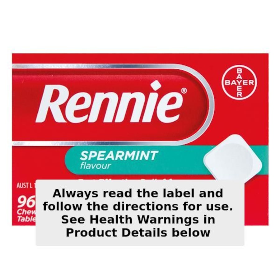 Rennie Indigestion & Heartburn Relief Spearmint 96 Chewable Tablets