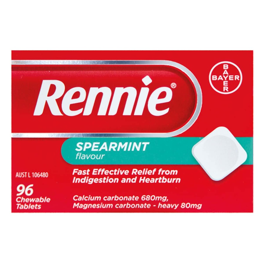 Rennie Indigestion & Heartburn Relief Spearmint 96 Chewable Tablets
