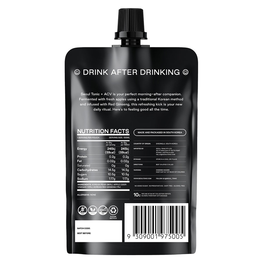 Seoul Tonic Post-Drinking Korean Pear + ACV Recovery Tonic 100ml