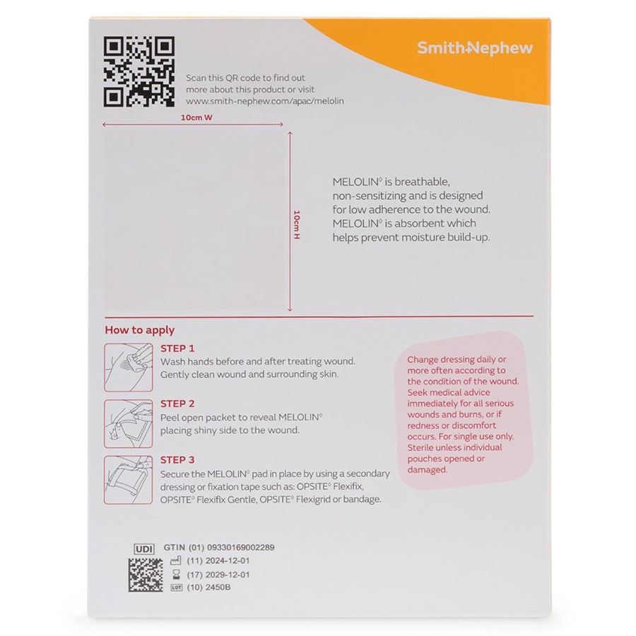 Melolin Absorbent Wound Dressing 10cm x 10cm 10 Pack