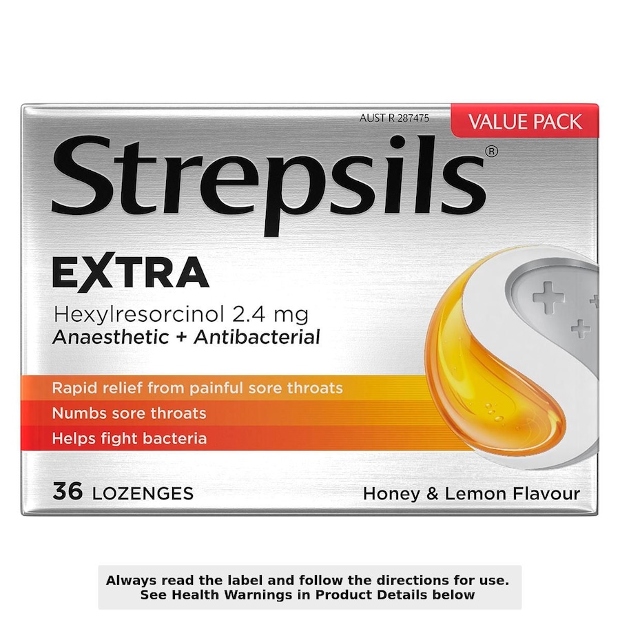 Strepsils Extra Rapid Sore Throat Relief with Anaesthetic Honey & Lemon 36 Lozenges