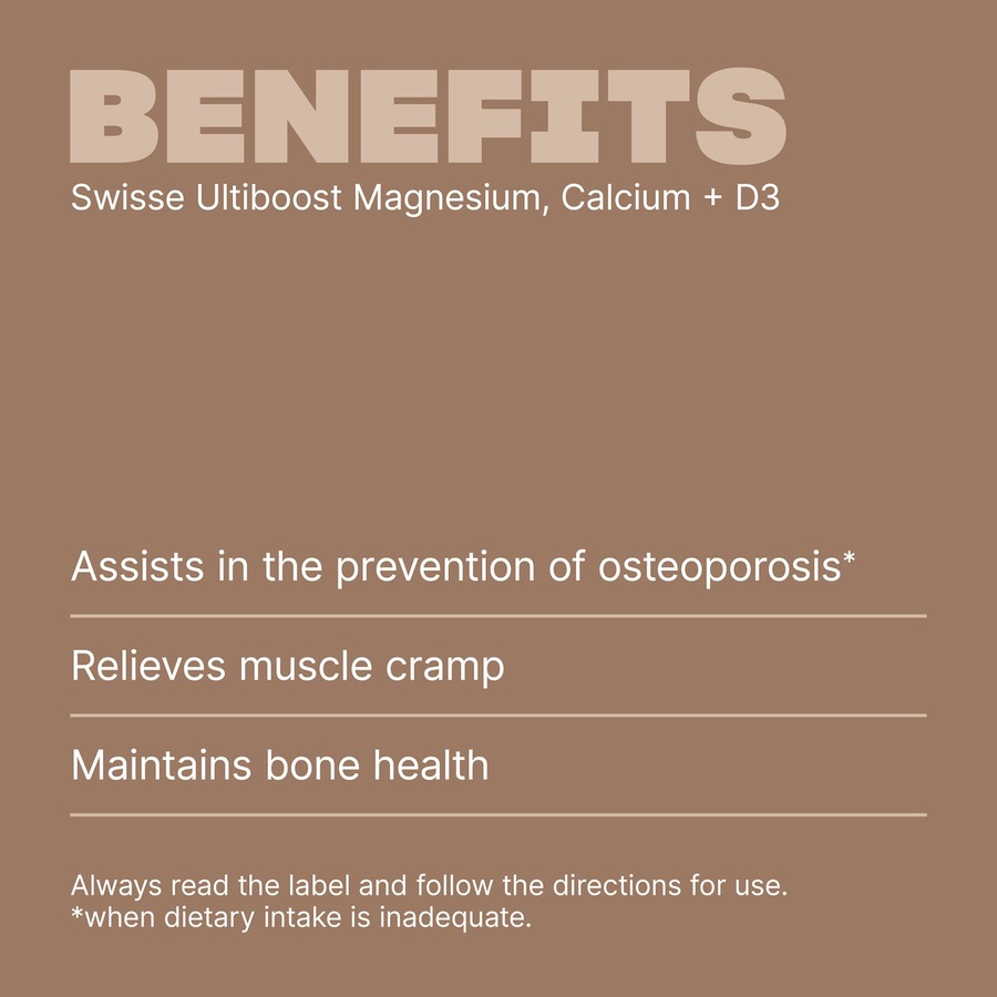 Swisse Ultiboost Magnesium Calcium + Vitamin D3 120 Tablets