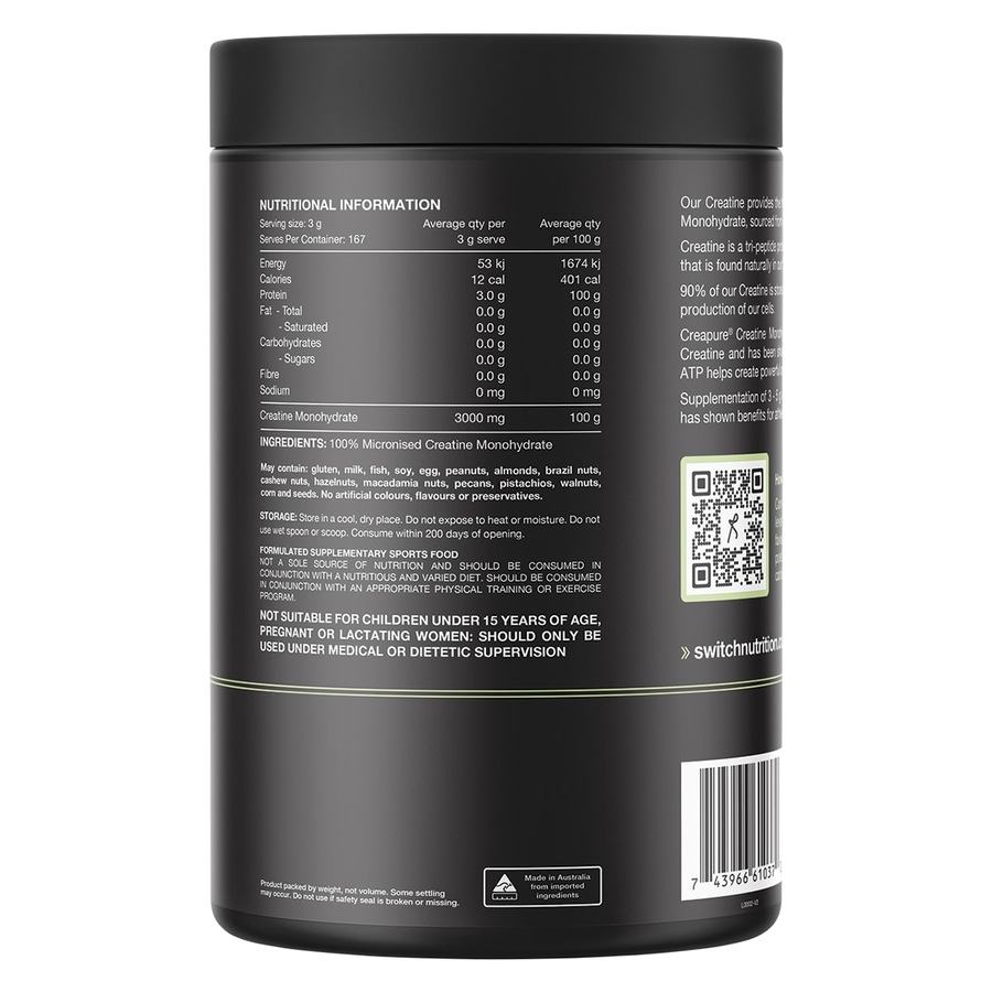 Switch Nutrition Perform 100% Pure Creapure Creatine Monohydrate 500g