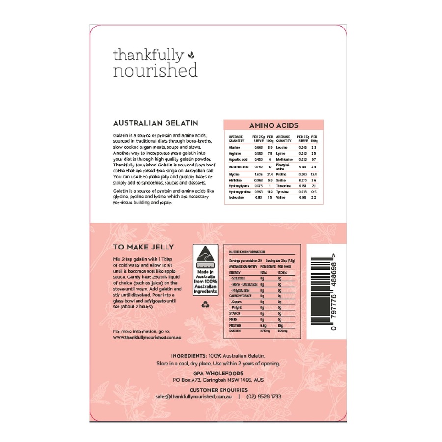 Thankfully Nourished Grass-Fed Australian Gelatin 400g