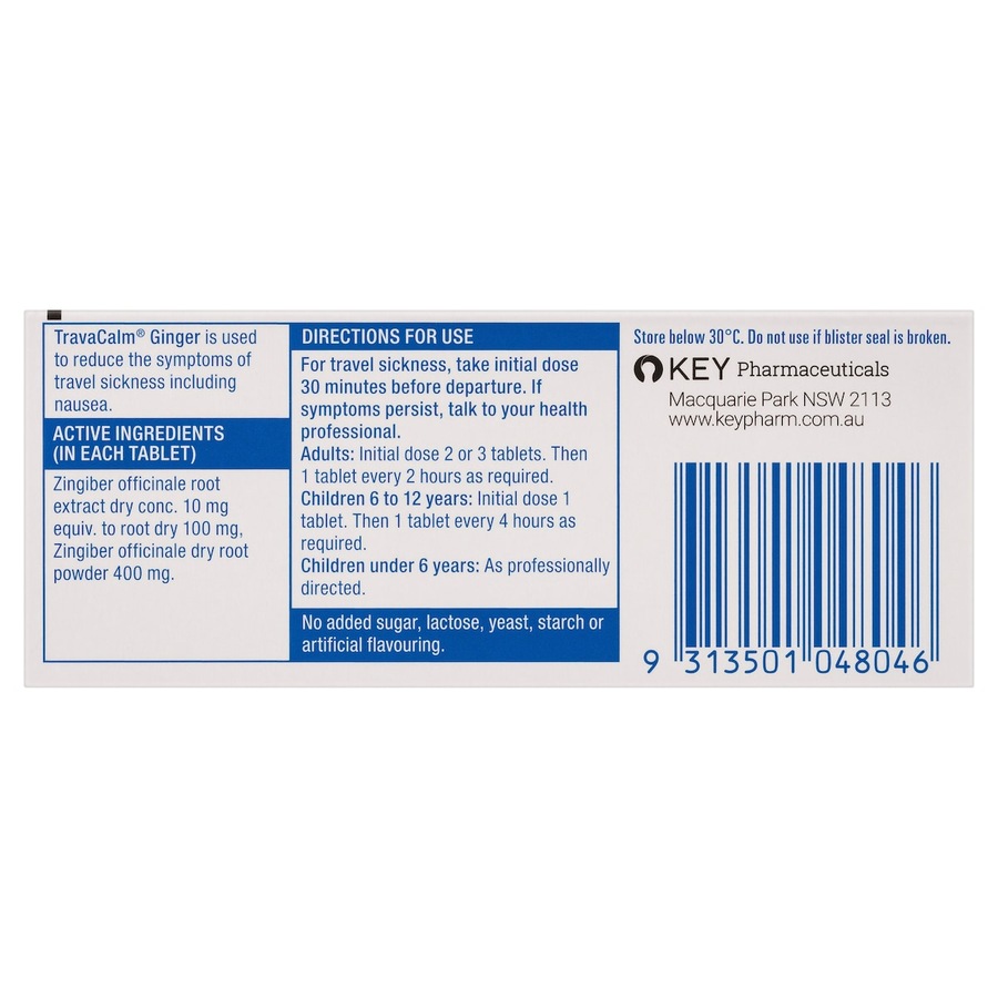 Travacalm Travel Sickness Ginger 10 Tablets