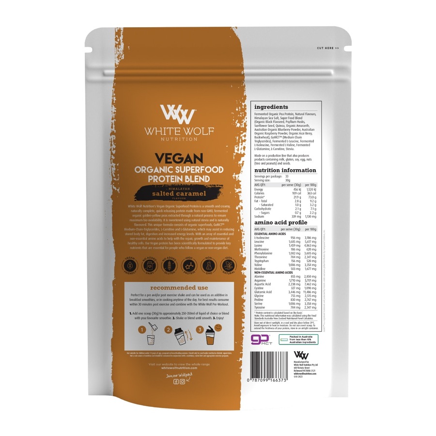 White Wolf Nutrition Vegan Protein With Superfoods Salted Caramel 1Kg