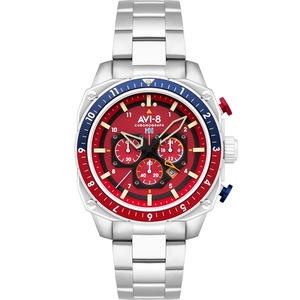 Avi-8 Chronograph AV-4100-22 Red Dial Silver Stainless Steel Unisex Watch