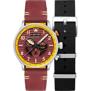 Avi-8 Chronograph AV-4109-02 Red Dial Leather Unisex Watch