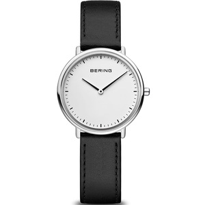 Bering 15729-404 White Dial Black Leather Womens Watch