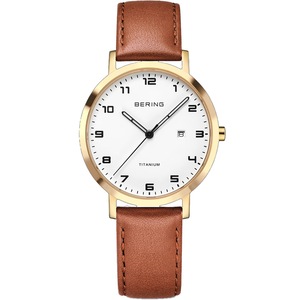 Bering 18634-534 White Dial Brown Leather Womens Watch