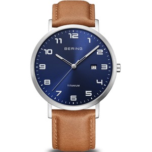Bering 18640-567 Blue Dial Brown Leather Unisex Watch