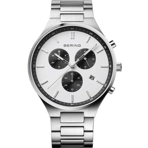 Bering Chronograph 11743-704 White Dial Silver Titanium Unisex Watch
