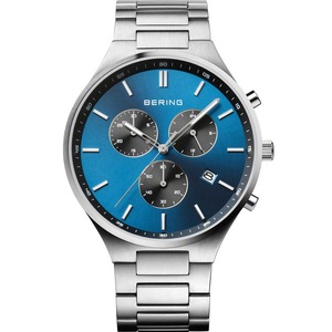 Bering Chronograph 11743-707 Blue Dial Silver Titanium Unisex Watch