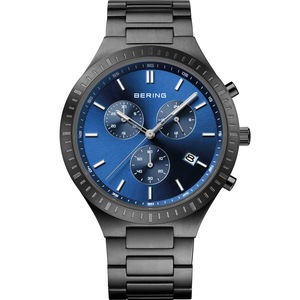 Bering Chronograph 11743-727 Blue Dial Black Titanium Unisex Watch