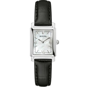 Bulova 96L330 Mother Of Pearl Dial Black Leather Womens Watch