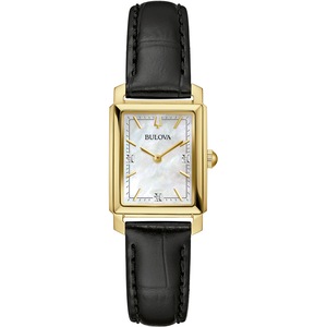 Bulova 97P166 Mother Of Pearl Dial Black Leather Womens Watch