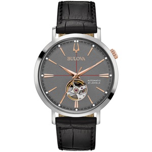 Bulova Aerojet 98A187 Grey Dial Black Leather Unisex Watch