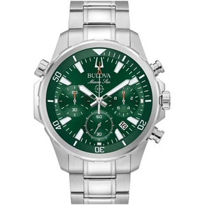 Bulova Chronograph 96B396 Green Dial Silver Stainless Steel Unisex Watch